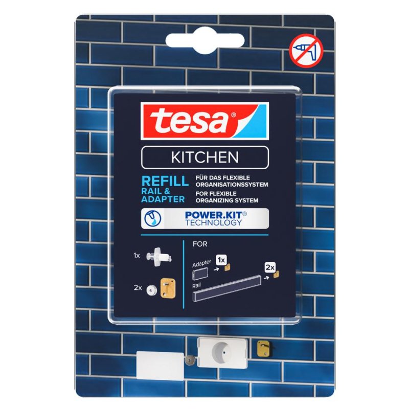 tesa kit de recharge cuisine pour adaptateur mural, 2 vis PowerKit, avec colle