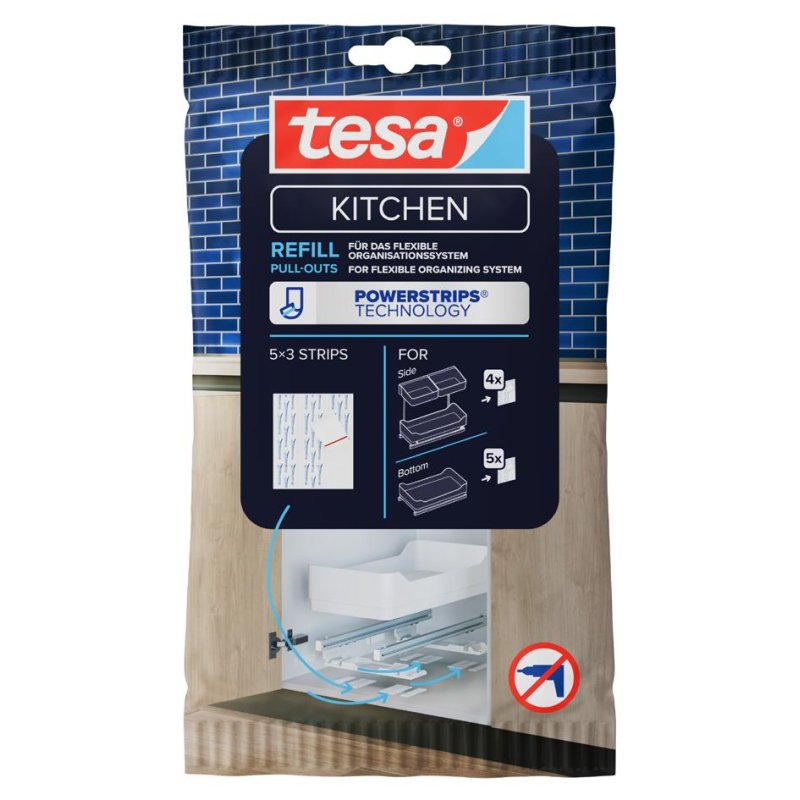 tesa KITCHEN Bandes adhésives recharges pour tiroirs, 15 pièces