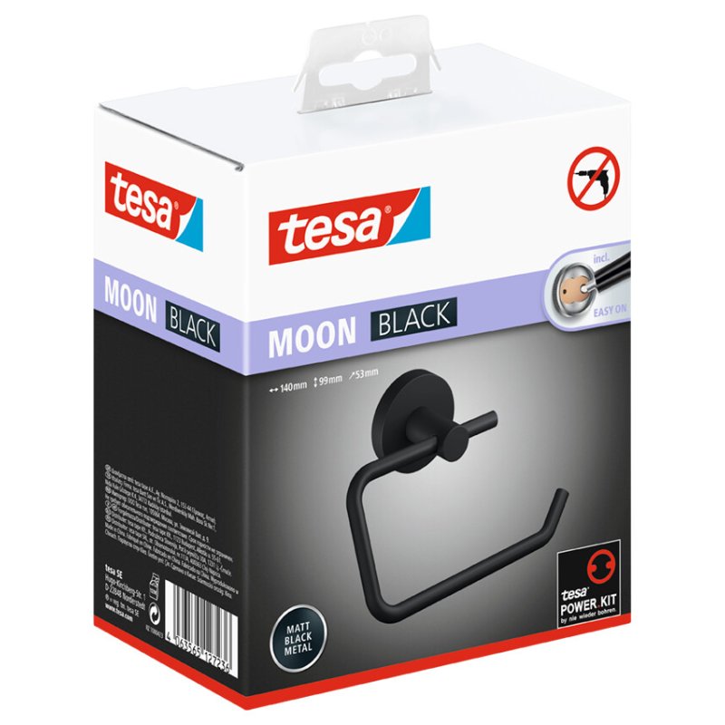 tesa porte-rouleau WC MOON BLACK, noir, réutilisable, 140×53×99 mm