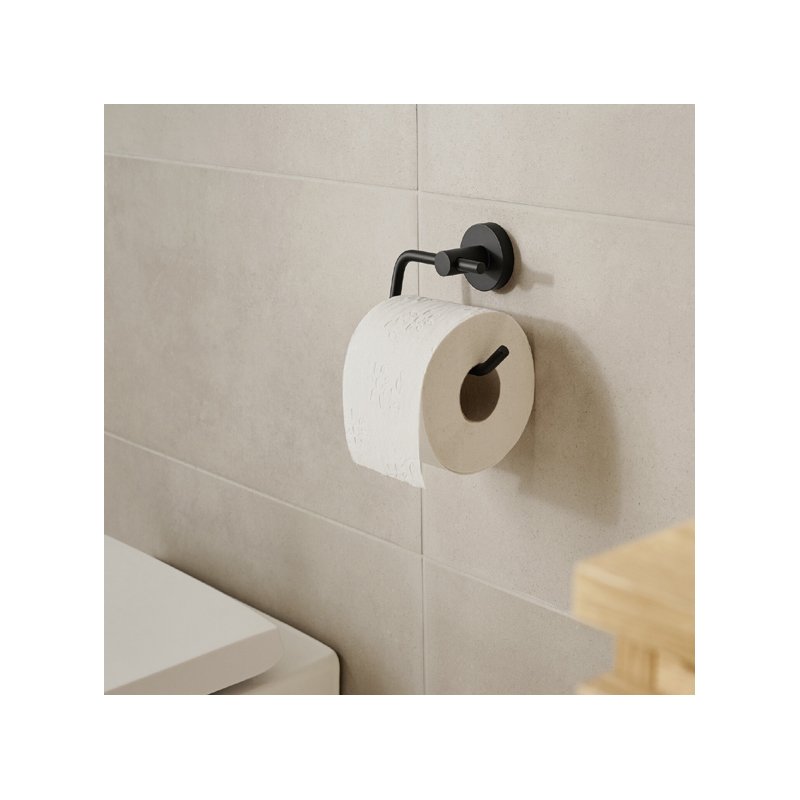 tesa porte-rouleau WC MOON BLACK, noir, réutilisable, 140×53×99 mm