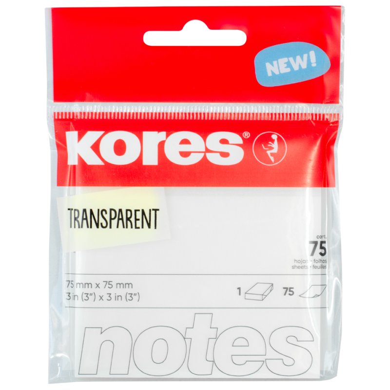 Kores blocs-notes adhésifs, transparent, blanc, 75 feuilles