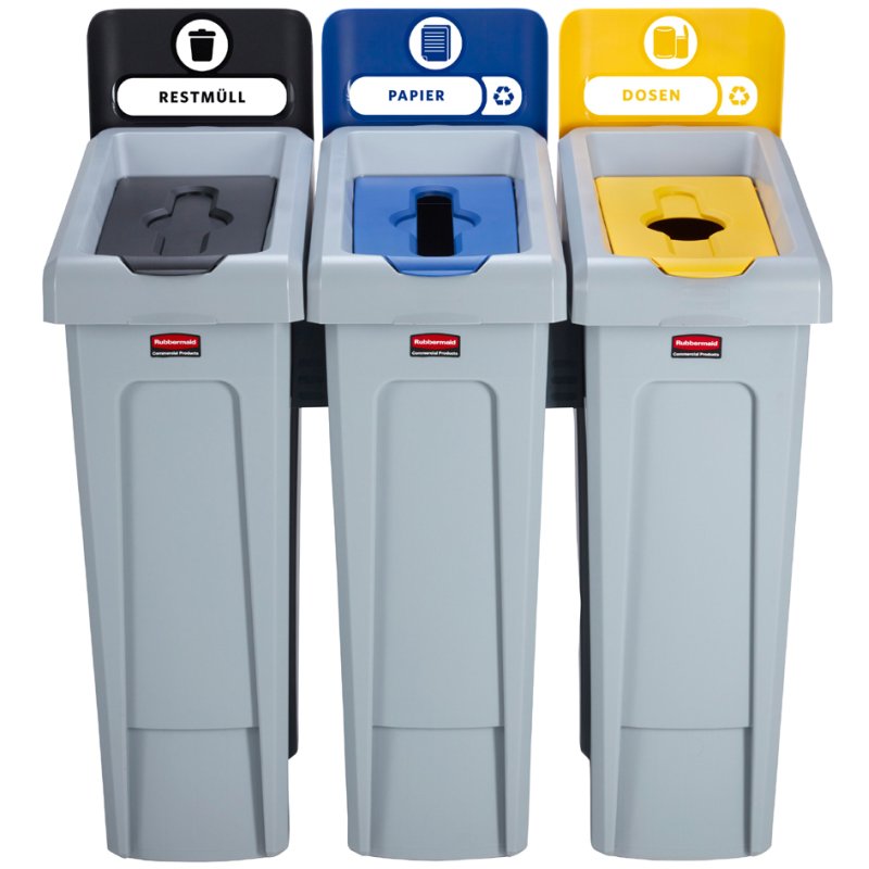 Rubbermaid Slim Jim station de tri des déchets, 3 × 87 litres, gris, rectangulaire