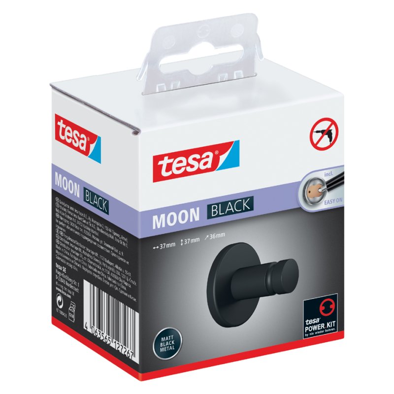 tesa porte-serviettes Moon Black, noir, réutilisable, 37×36×37 mm