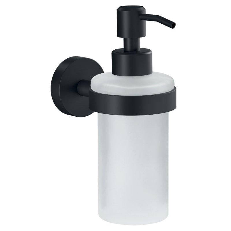 tesa distributeur de savon Moon Black, verre satiné noir, montage murale sans perçage