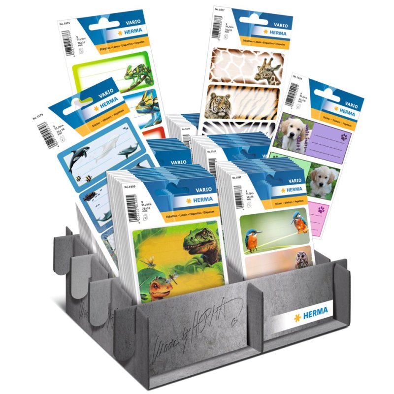HERMA stickers livres VARIO animaux, présentoir comptoir, 60 petits emballages