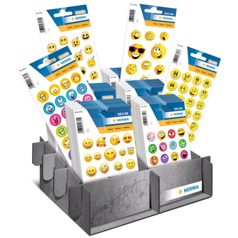 HERMA stickers Happy Faces, self-adhesive, presentation stand, 60 packs