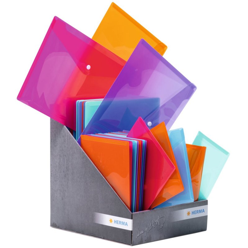 HERMA dossiers PP assortiment couleur, transparent avec bouton-pression, 75 pièces