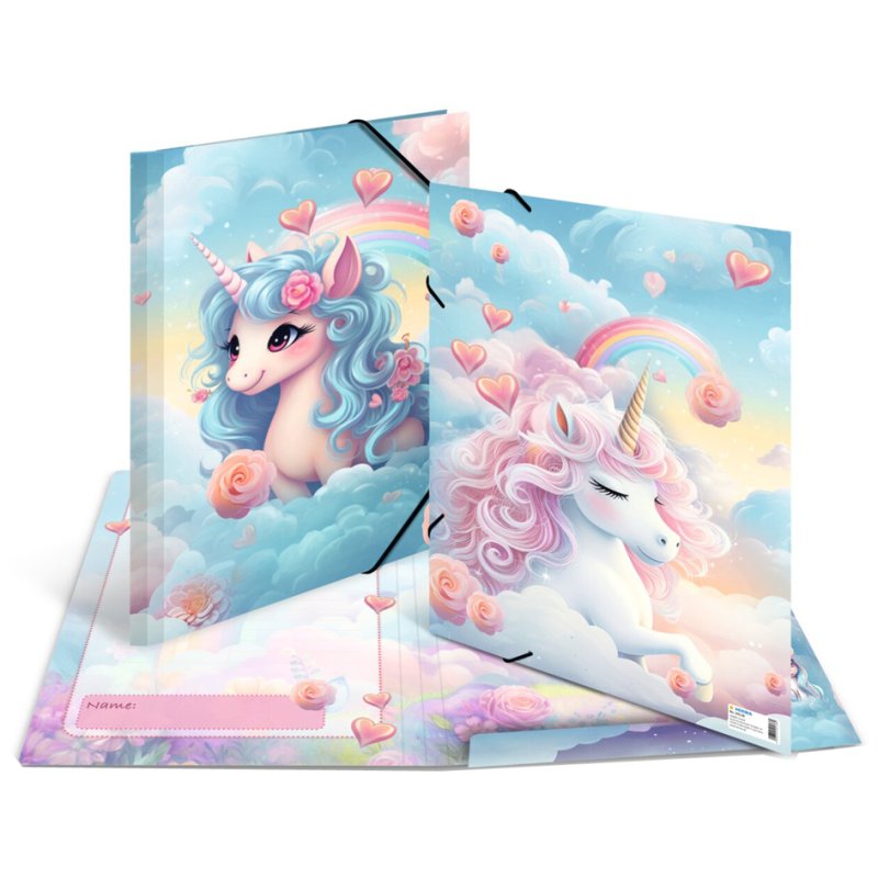 HERMA chemise élastique Happy Unicorns A3, carton, avec rabats intérieurs