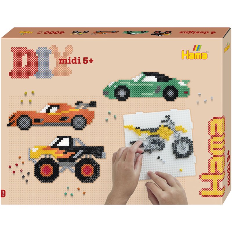 Hama perles à repasser midi Véhicules, ensemble cadeau, 5,0 mm, 4000 pièces
