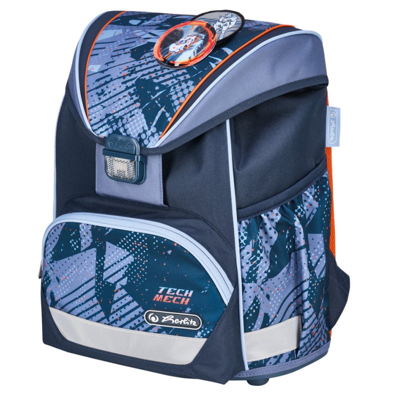 herlitz Ultralight Plus Tech Mech cartable scolaire, bleu/orange, 16 L, motif robot/voiture