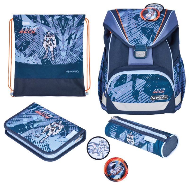 herlitz Ultralight Plus Tech Mech cartable scolaire, bleu/orange, 16 L, motif robot/voiture
