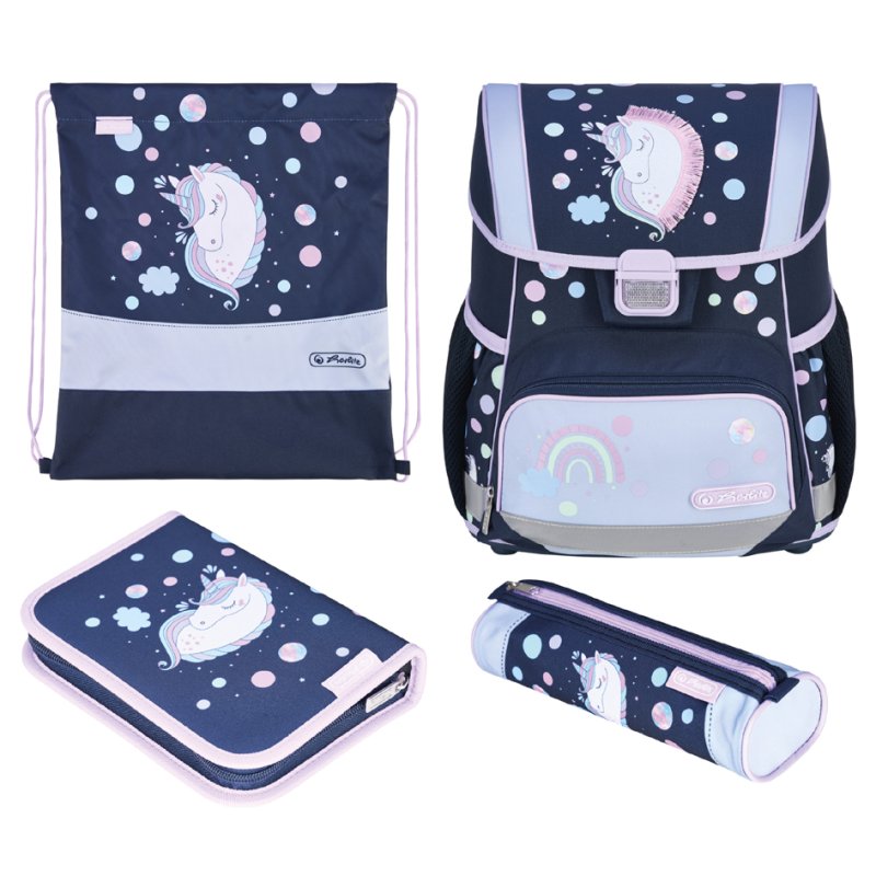 herlitz schooltas Loop Plus Unicorn Dreams, donkerblauw/roze, 17 L, inclusief etui