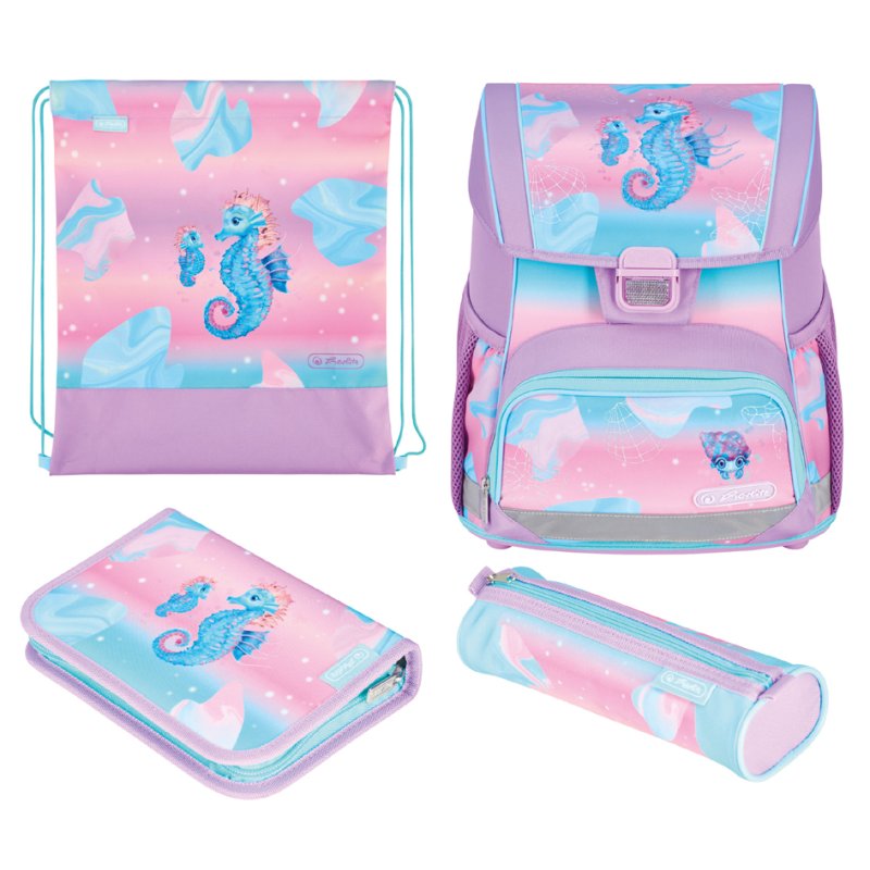 herlitz sac à dos Loop Plus Ocean Lights, motif hippocampe, rose/turquoise, 17 L