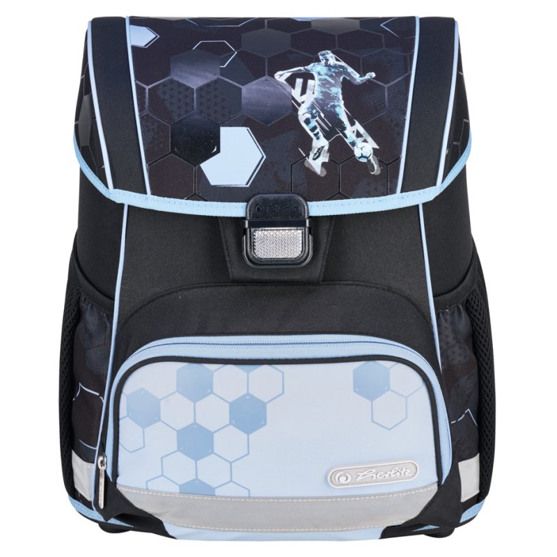 herlitz Loop Plus school bag Cyber Soccer, football design, black/light blue, 17 L
