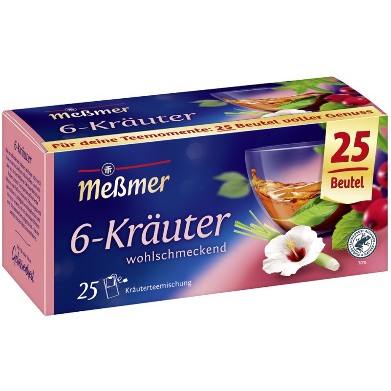 Messmer 6-herb tea, flavourful, 25 tea bags