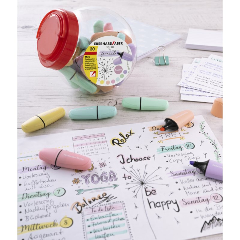 EBERHARD FABER surligneurs Mini Pastel, 30 pièces, bocal bonbon