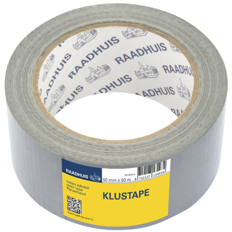 RAADHUIS textieltape, zilver, 50 mm × 50 m, met de hand afscheurbaar