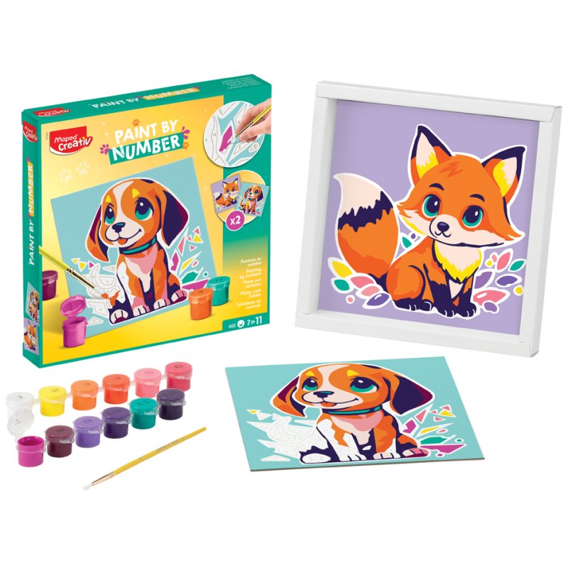 Maped Creativ kit peinture peinture par numéros, chien/renard, 12 peintures acryliques