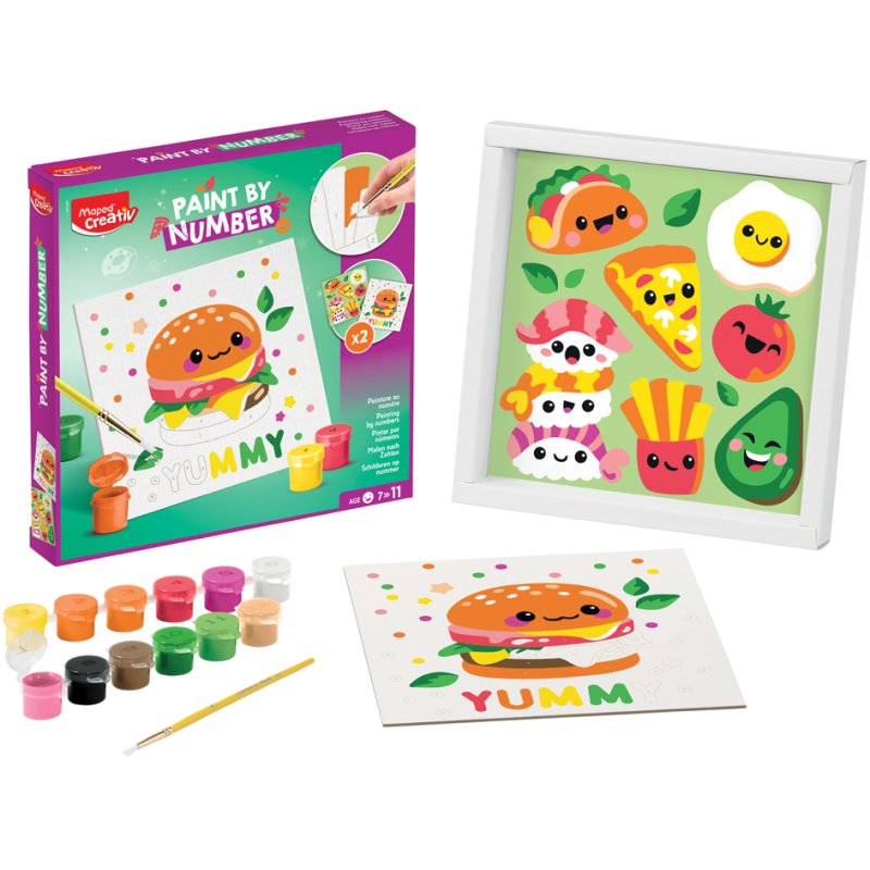 Maped paint-by-numbers set Kawaii food, savoury snacks, 2 templates