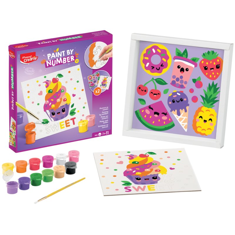 Maped paint-by-numbers set Kawaii food, savoury snacks, 2 templates