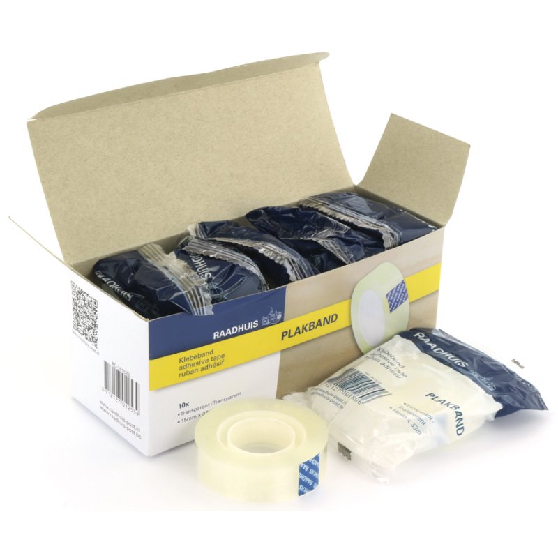 RAADHUIS plakband, 12 mm × 33 m, PP, transparant