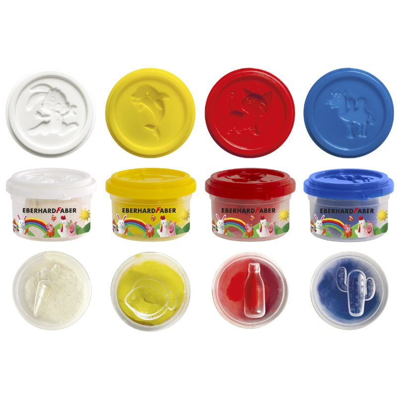EBERHARD FABER Mini Kids pâte à modeler set, couleurs spéciales, 4 × 50 g, 2 outils