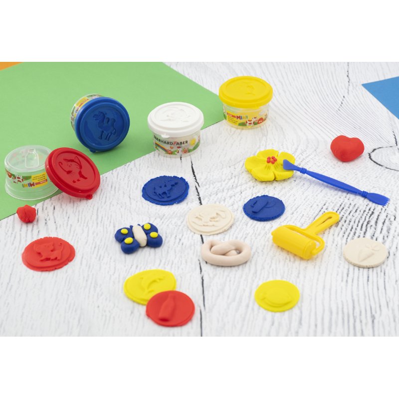 EBERHARD FABER Mini Kids pâte à modeler set, couleurs spéciales, 4 × 50 g, 2 outils