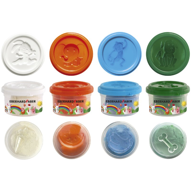EBERHARD FABER Mini Kids pâte à modeler set, couleurs spéciales, 4 × 50 g, 2 outils