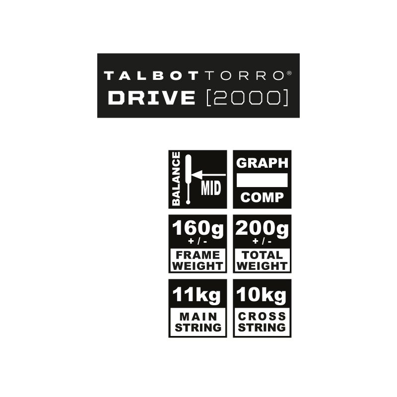TALBOT torro raquette squash Drive 2000, noir/jaune, 200 g, 500 cm²