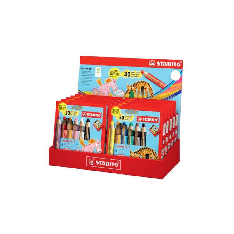STABILO Woody 3-in-1 crayon multifonction, édition 30e anniversaire, présentoir 10 étuis