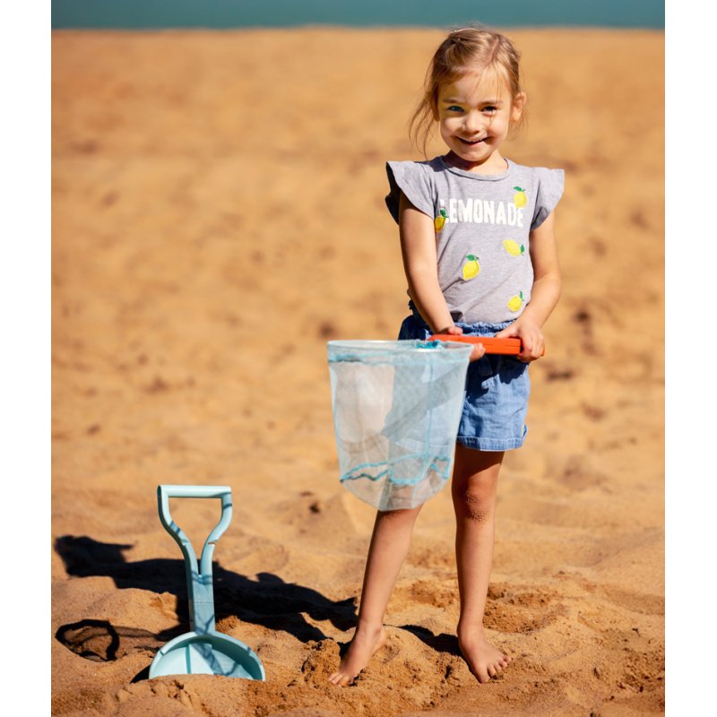 SCHILDKRÖT Ensemble de jeu de plage 2-en-1, rouge/bleu, pelle et épuisette dépliables