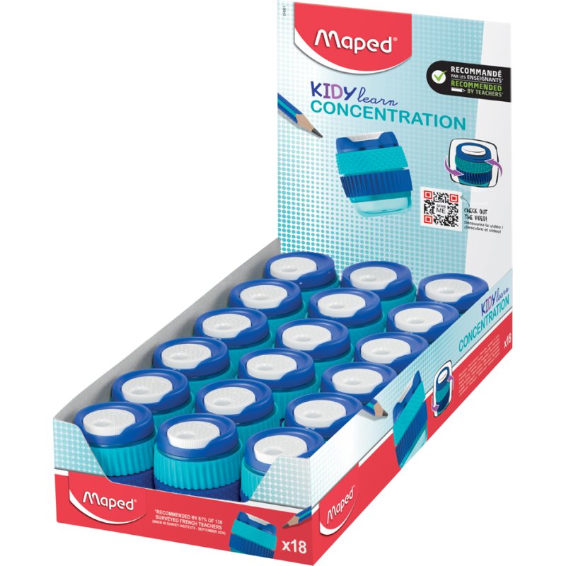 Maped taille-crayon KIDY learn CONCENTRATION, bleu/turquoise, présentoir 18 pièces