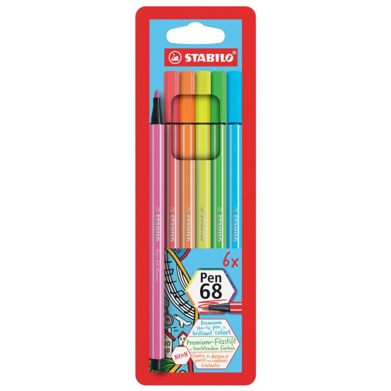 STABILO fibre-tip pen Pen 68 NEON, neon colours, 1.0 mm, 6 pieces