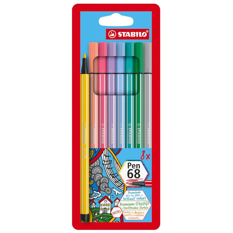 STABILO felt-tip pens Pen 68 PASTEL, pastel colours, 1.0 mm, 8 pieces