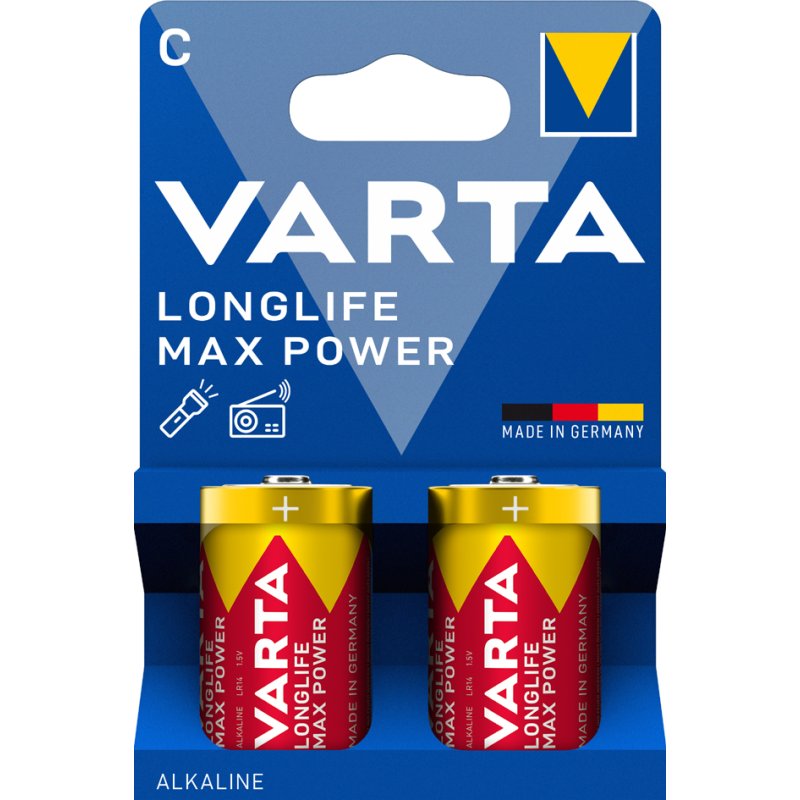 VARTA Alkaline batterijen Longlife Max Power, Baby C/LR14, 1,5 V, 2 stuks