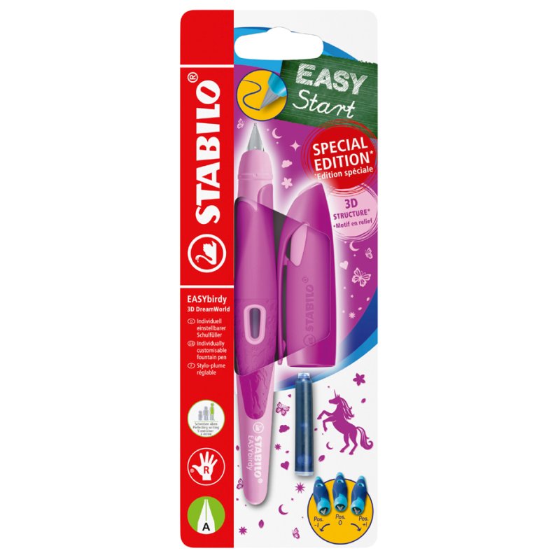 STABILO stylo plume EASYbirdy 3D DreamWorld R, rose, pointe A, droitier