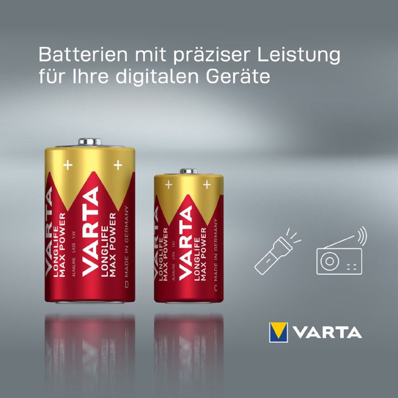 VARTA alkaline batterij Longlife Max Power, Mono D, LR20, 2 stuks