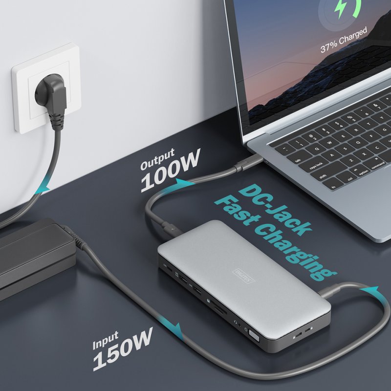 DIGITUS docking station USB-C, 11-poorts, grijs/zwart