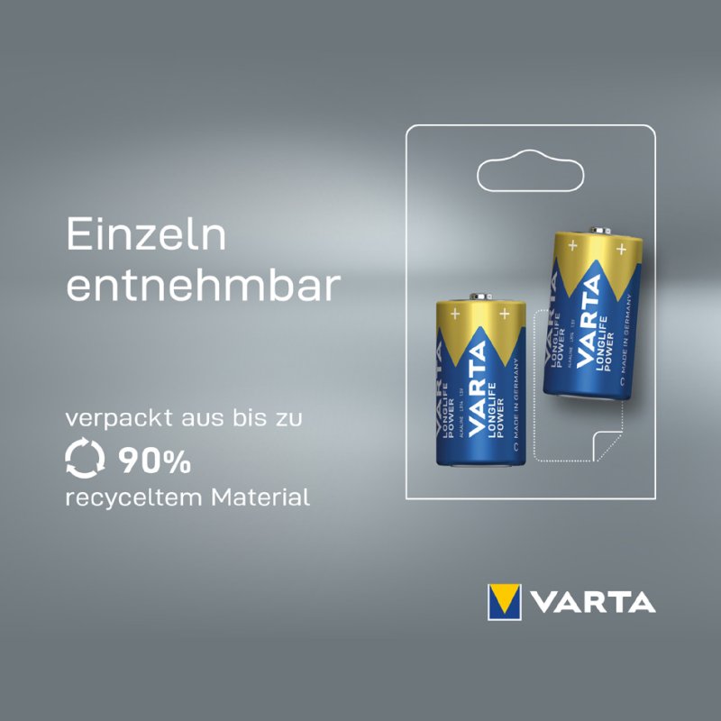 VARTA Alkaline batterijen Longlife Power, Mono D/LR20, 1,5 volt, 4 stuks