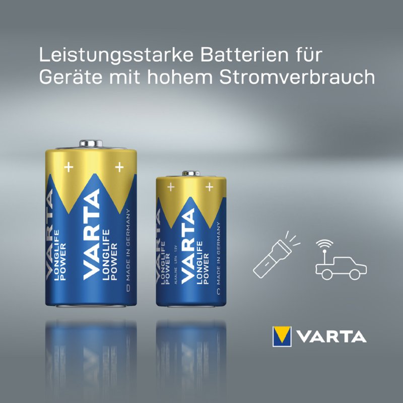 VARTA Alkaline batterijen Longlife Power, Mono D/LR20, 1,5 volt, 4 stuks