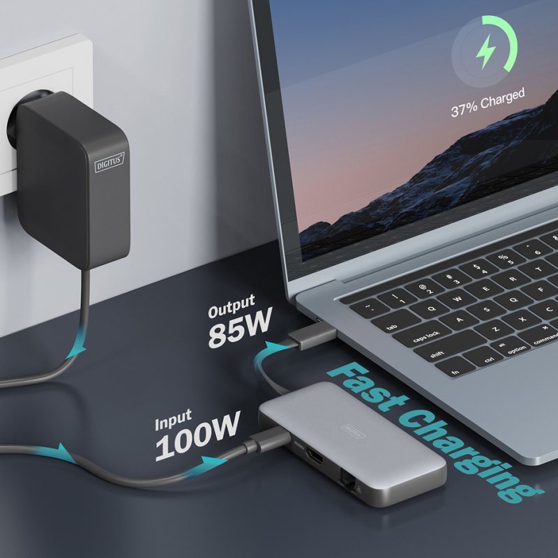 DIGITUS reis dockingstation, USB-C, 7 poorten, aluminium