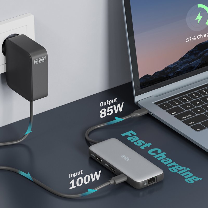 DIGITUS station d'accueil, USB-C, 8 ports, gris/noir