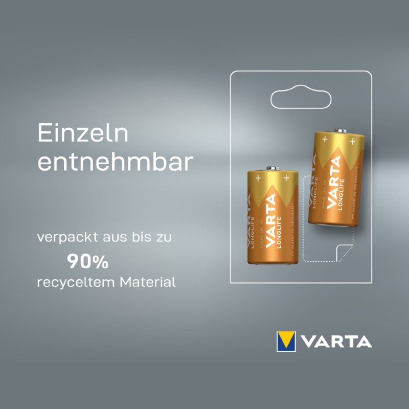 VARTA Longlife Alkaline batterijen, Mono (D), LR20 1,5V, 4 stuks