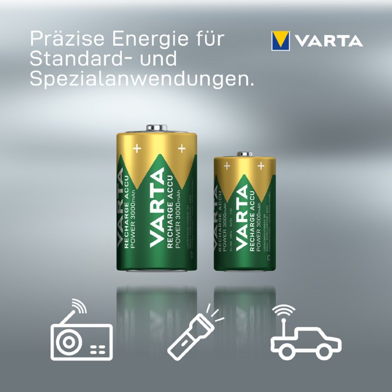 VARTA NiMH oplaadbare batterij RECHARGE ACCU Power, Baby (C), 3000 mAh, 2 stuks