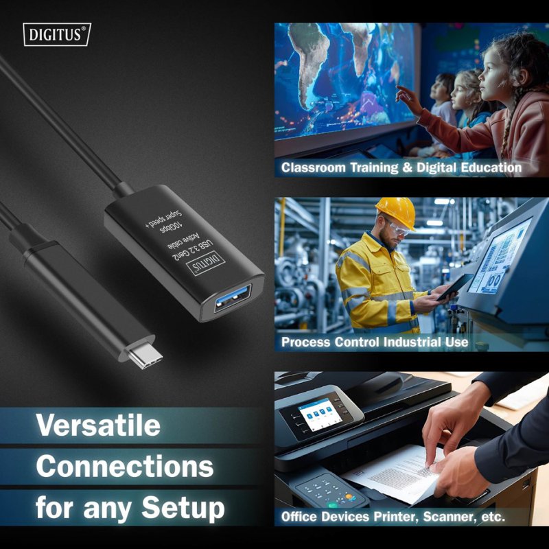 DIGITUS Câble d'extension USB 3.2 Gen1 actif, noir, 5,0 m