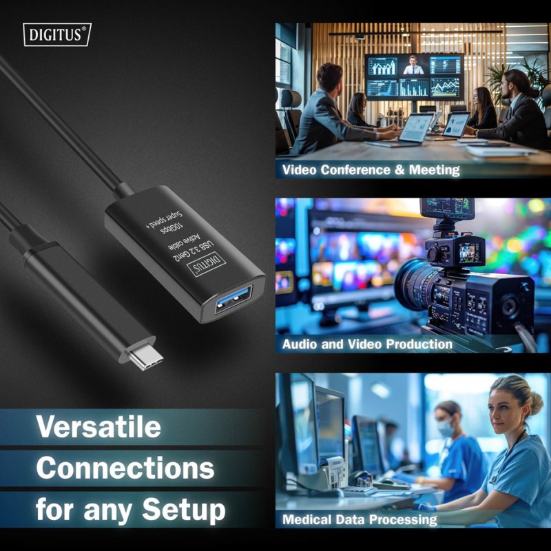 DIGITUS Câble d'extension USB 3.2 Gen1 actif, noir, 5,0 m