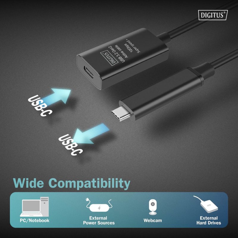 DIGITUS Câble d'extension USB 3.2 Gen1 actif, noir, 10,0 m