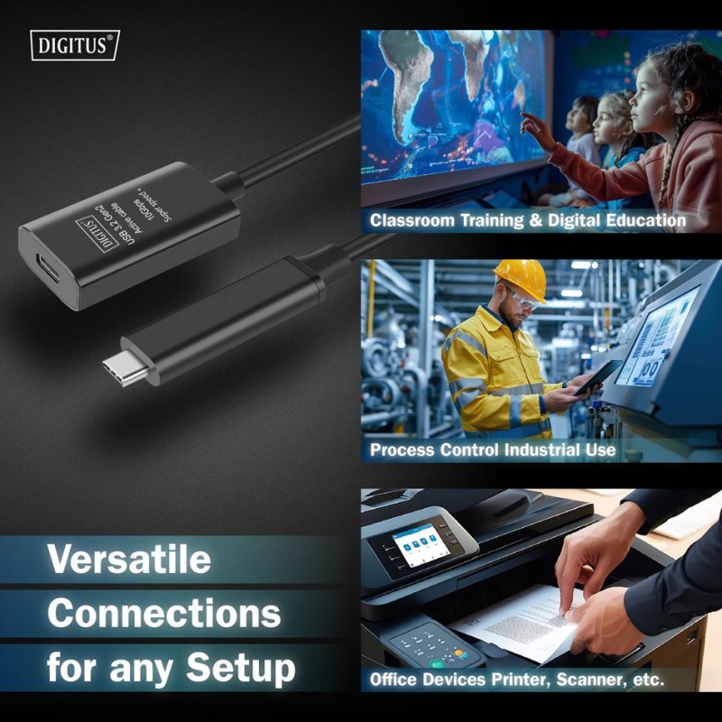 DIGITUS Câble d'extension USB 3.2 Gen1 actif, noir, 10,0 m