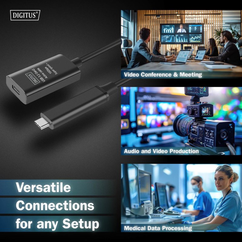 DIGITUS Câble d'extension USB 3.2 Gen1 actif, noir, 10,0 m
