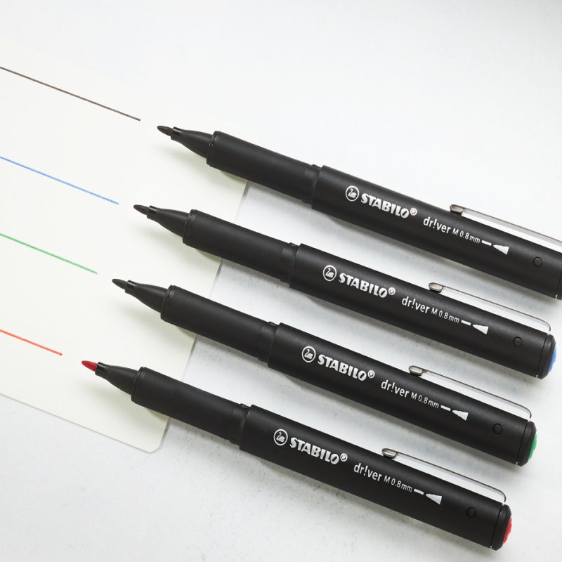 STABILO fineliner driver medium, 0,8 mm, étui 4 pièces